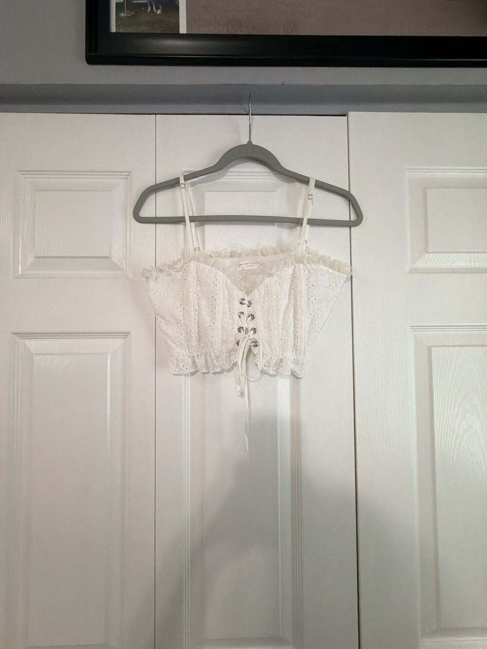 Altar'd State Intimates White Lace-Up Eyelet Crop Top